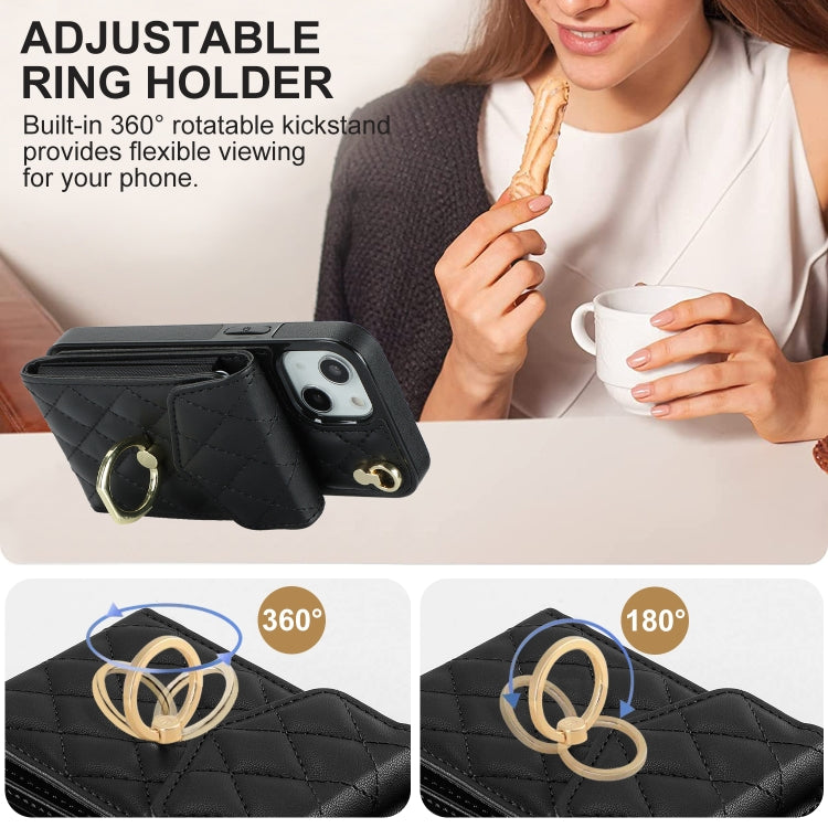Rhombic Texture Card Bag Phone Case with Long Lanyard, For iPhone 14 Plus, For iPhone 14, For iPhone 14 Pro