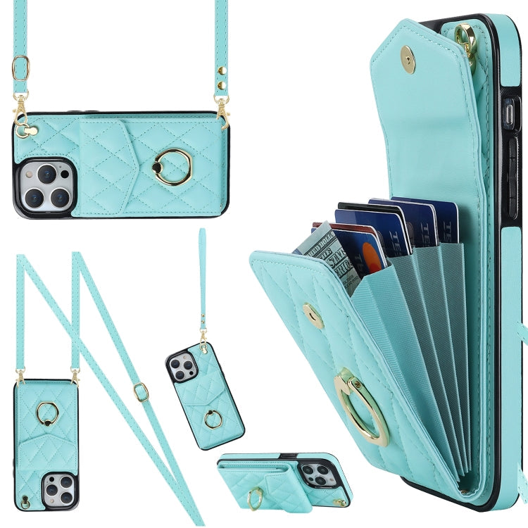 Rhombic Texture Card Bag Phone Case with Long Lanyard, For iPhone 13, For iPhone 12 / 12 Pro, For iPhone 12 Pro Max