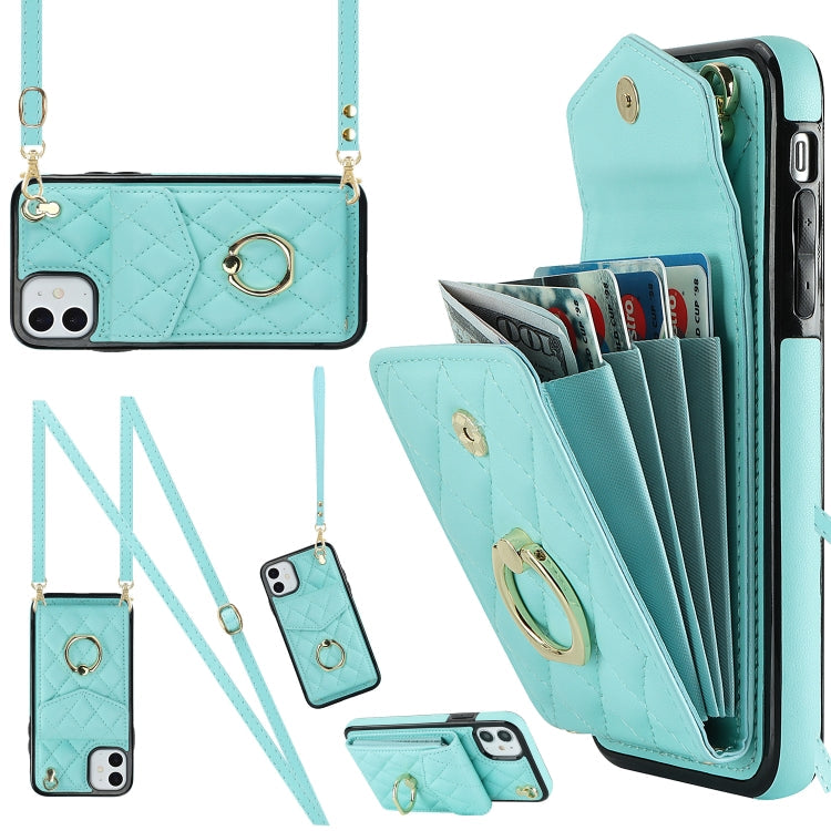 Rhombic Texture Card Bag Phone Case with Long Lanyard, For iPhone 11 Pro Max, For iPhone 11, For iPhone 11 Pro