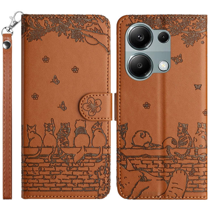 Cat Embossing Pattern Leather Phone Case with Lanyard, For Xiaomi Poco M6 Pro 4G, For Xiaomi Poco C65/Poco M6, For Xiaomi Redmi Note 13 Pro 4G, For Xiaomi Redmi Note 13 4G