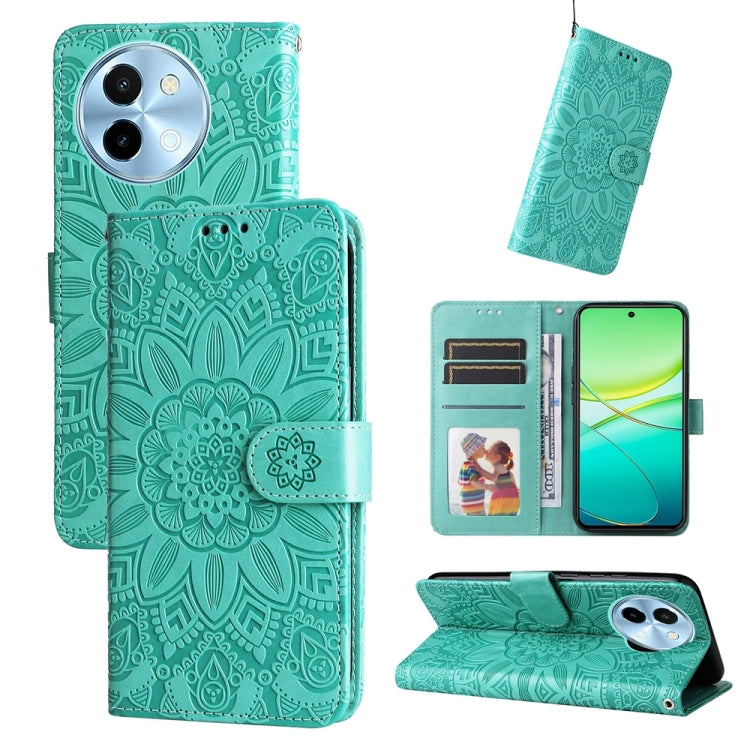 Embossed Sunflower Leather Phone Case, For vivo Y200 / V29e Global, For vivo Y17s, For vivo Y36 4G / 5G Foreign, For vivo Y78 5G Foreign
