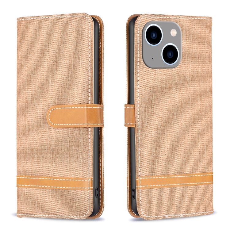 Color Block Denim Texture Leather Phone Case, For iPhone 15 Plus, For iPhone 15