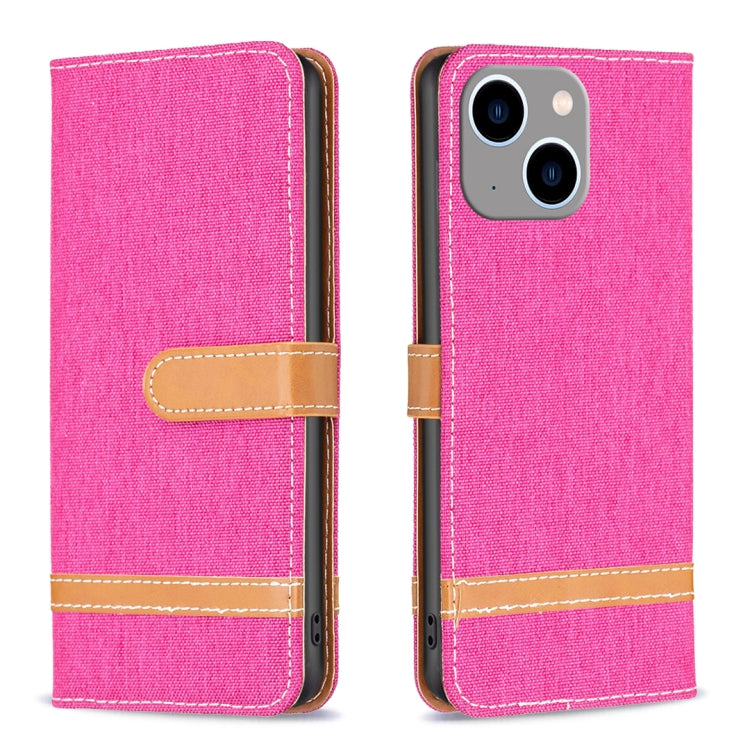 Color Block Denim Texture Leather Phone Case, For iPhone 15 Plus, For iPhone 15