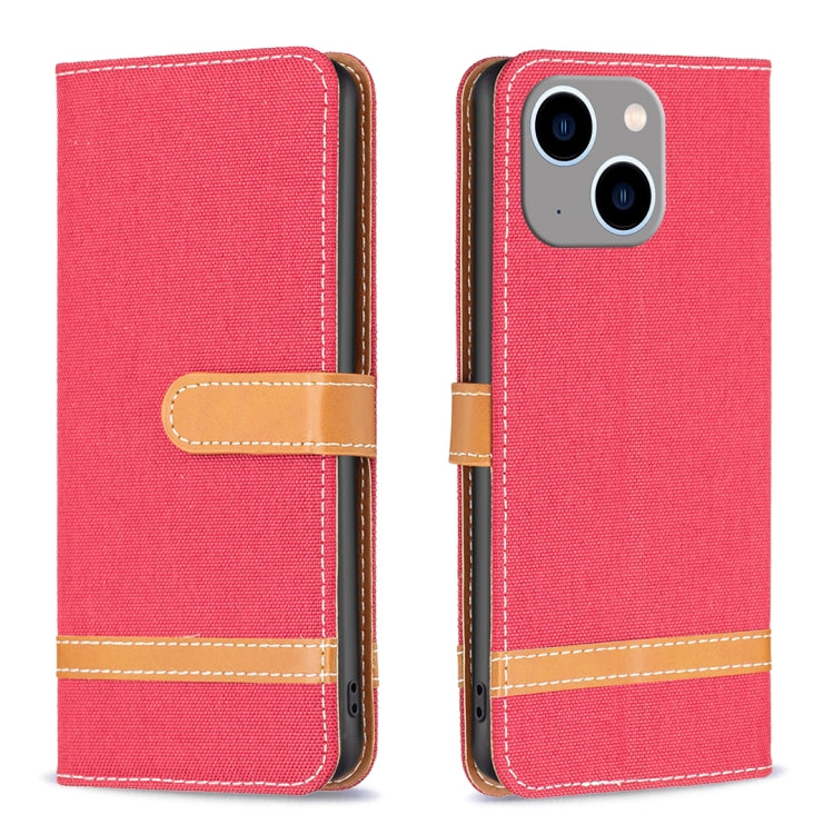Color Block Denim Texture Leather Phone Case, For iPhone 15 Plus, For iPhone 15