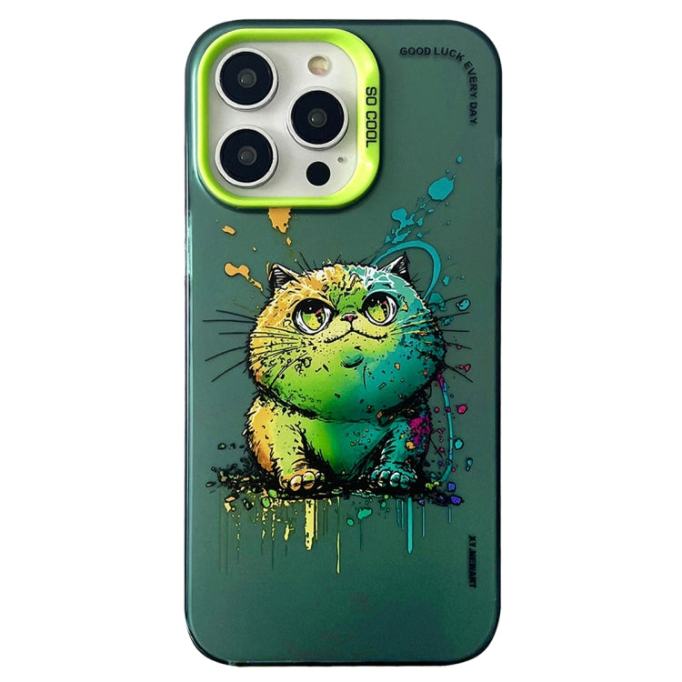 Double Layer Color Silver Series Animal Oil Painting Phone Case, For iPhone 14 Pro Max