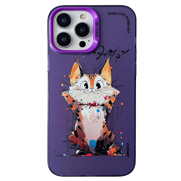 Double Layer Color Silver Series Animal Oil Painting Phone Case, For iPhone 13 Pro