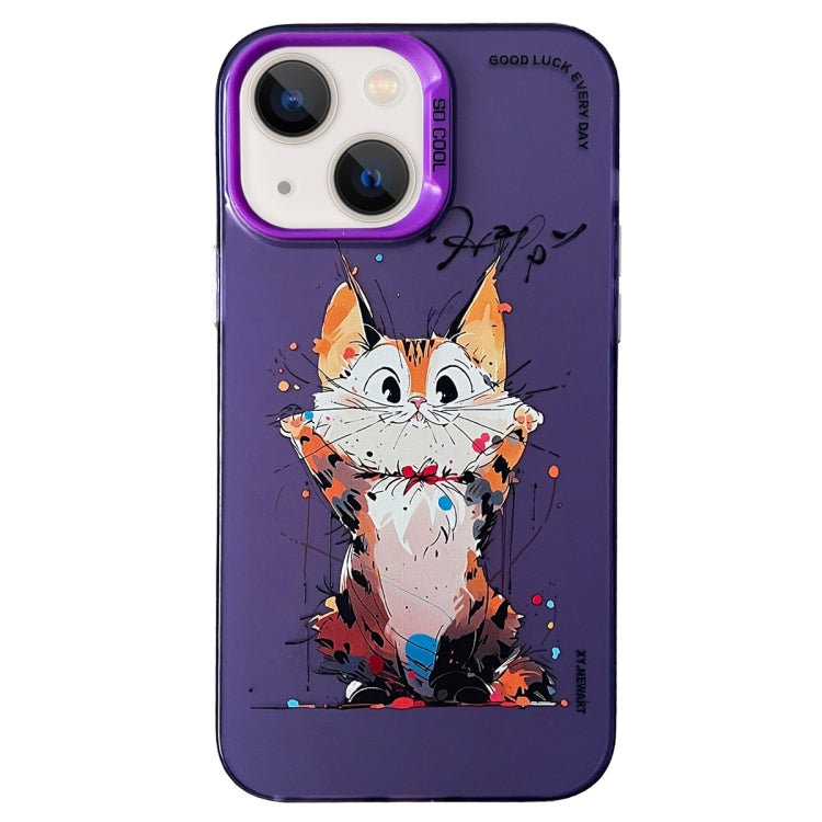 Double Layer Color Silver Series Animal Oil Painting Phone Case, For iPhone 13