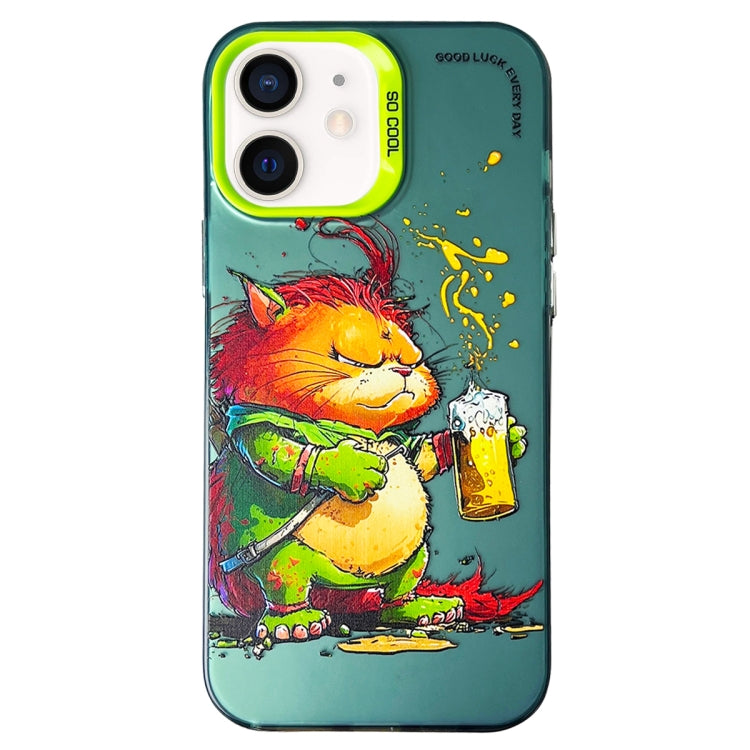 Double Layer Color Silver Series Animal Oil Painting Phone Case, For iPhone 12