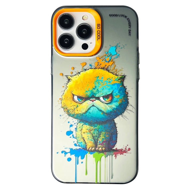 Double Layer Color Silver Series Animal Oil Painting Phone Case, For iPhone 15 Pro