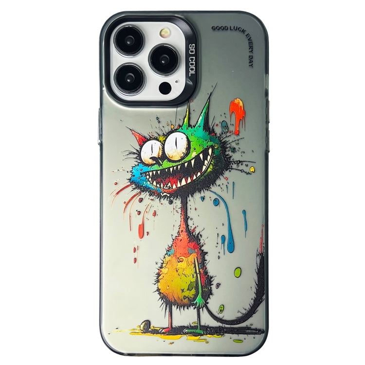 Double Layer Color Silver Series Animal Oil Painting Phone Case, For iPhone 15 Pro