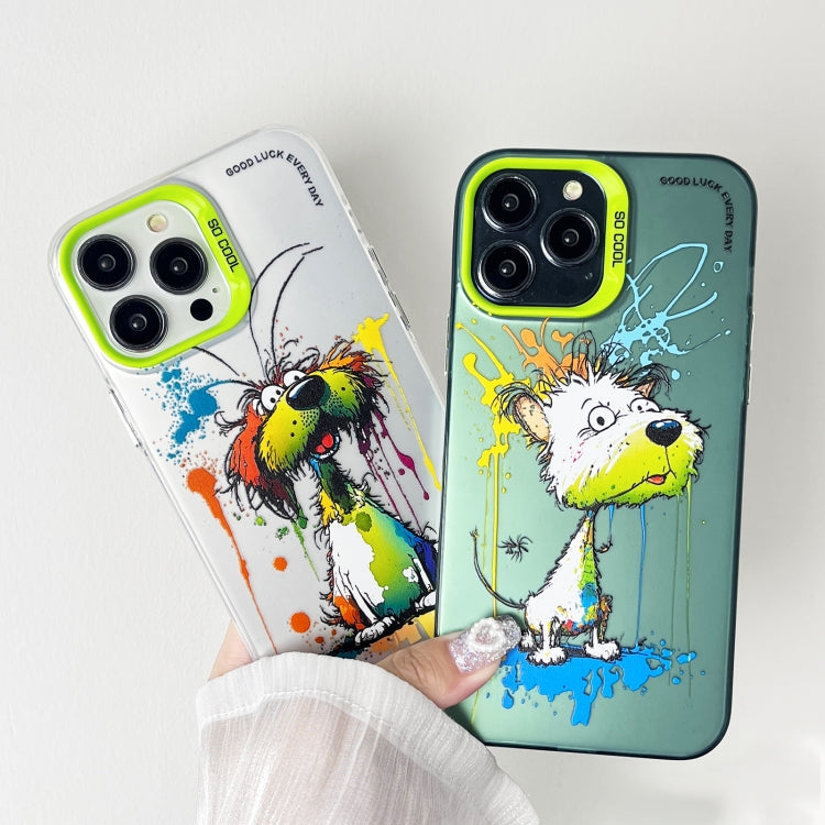 Double Layer Color Silver Series Animal Oil Painting Phone Case, For iPhone 15