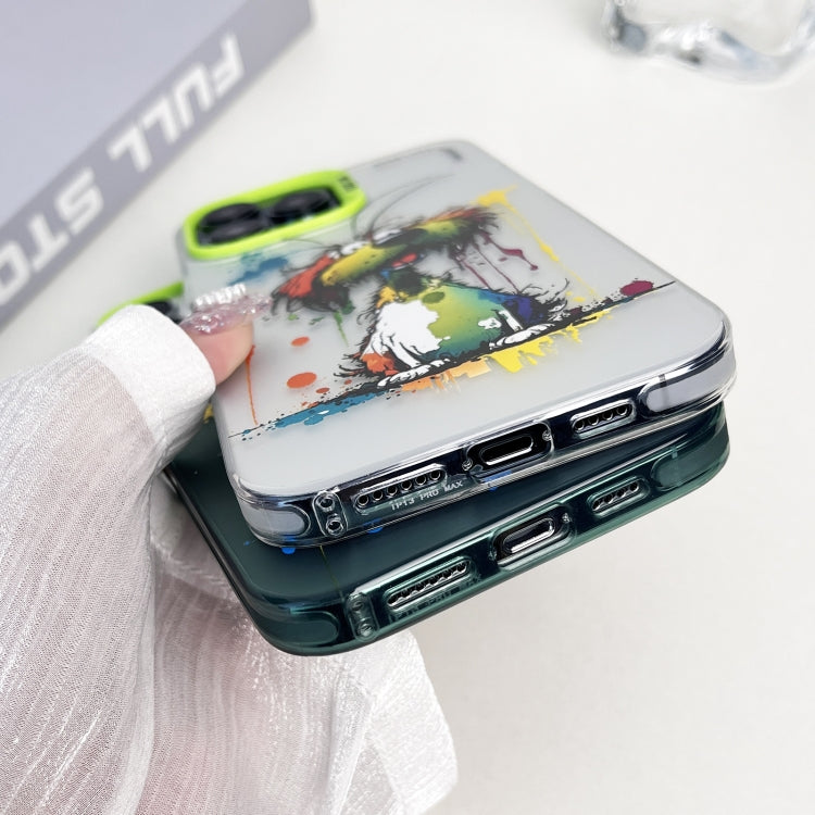 Double Layer Color Silver Series Animal Oil Painting Phone Case, For iPhone 14 Pro Max