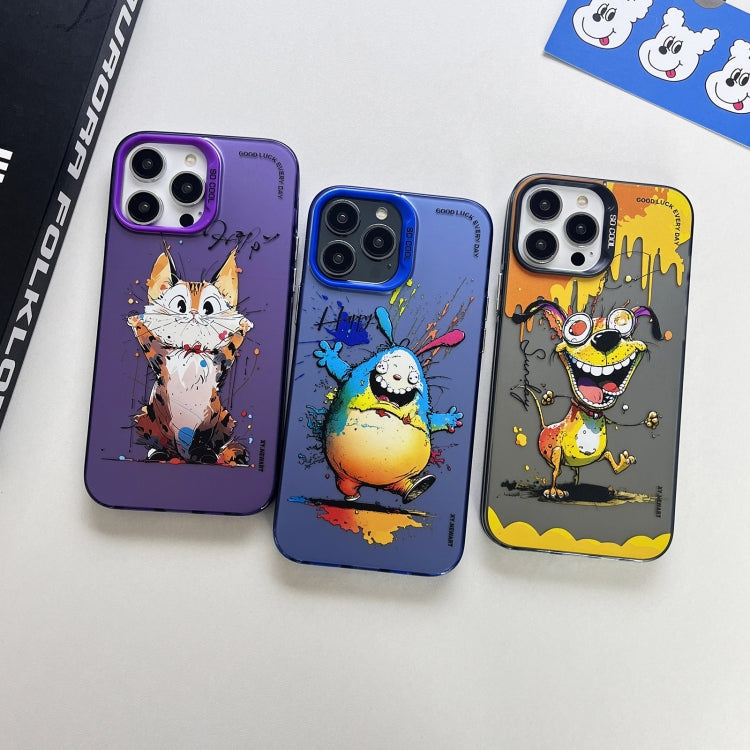 Double Layer Color Silver Series Animal Oil Painting Phone Case, For iPhone 13