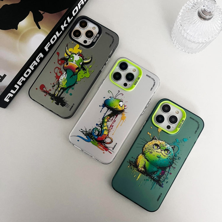 Double Layer Color Silver Series Animal Oil Painting Phone Case, For iPhone 14 Pro Max