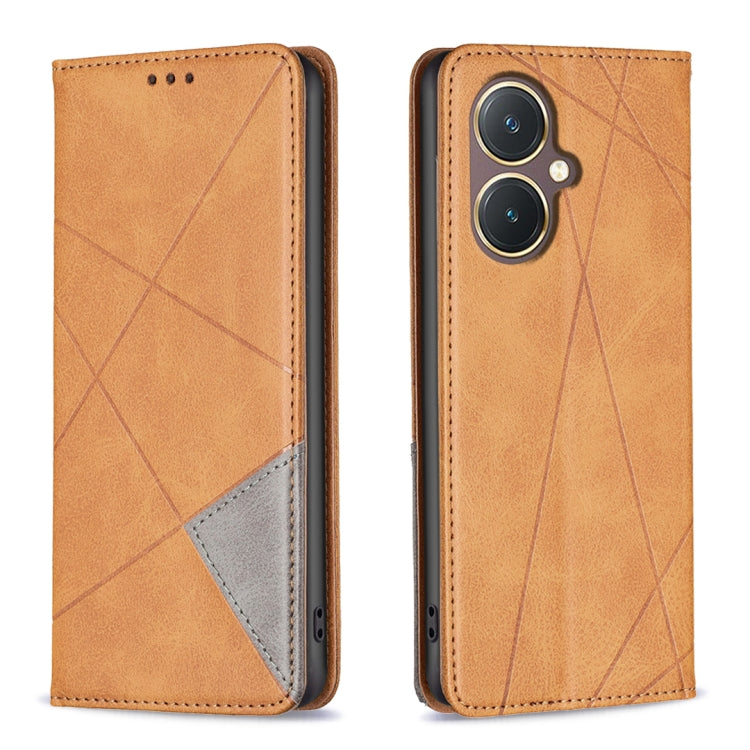 Rhombus Texture Magnetic Leather Phone Case, For vivo Y27 4G