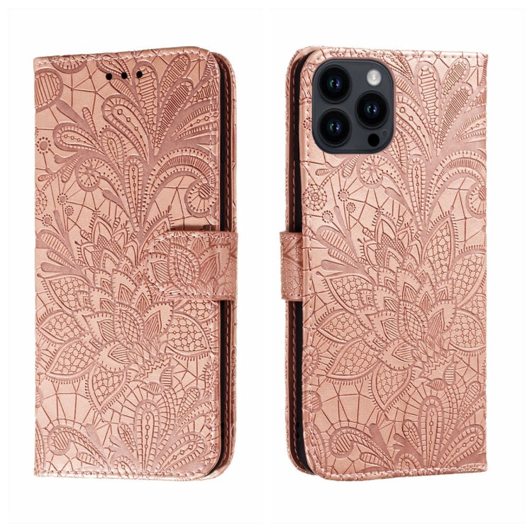 Lace Flower Embossing Flip Leather Phone Case, For iPhone 16, For iPhone 15 Pro Max, For iPhone 15 Pro, For iPhone 15 Plus