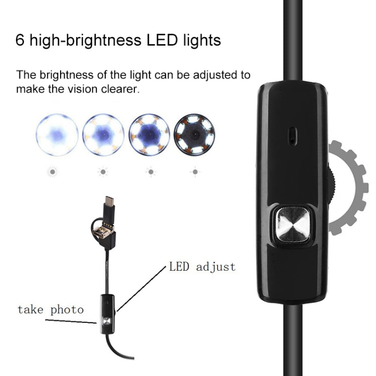 AN100 3 in 1 IP67 Waterproof USB-C / Type-C + Micro USB + USB HD Endoscope Snake Tube Inspection Camera for Parts of OTG Function Android Mobile Phone, with 6 LEDs, 5.5mm, 7mm, 8mm