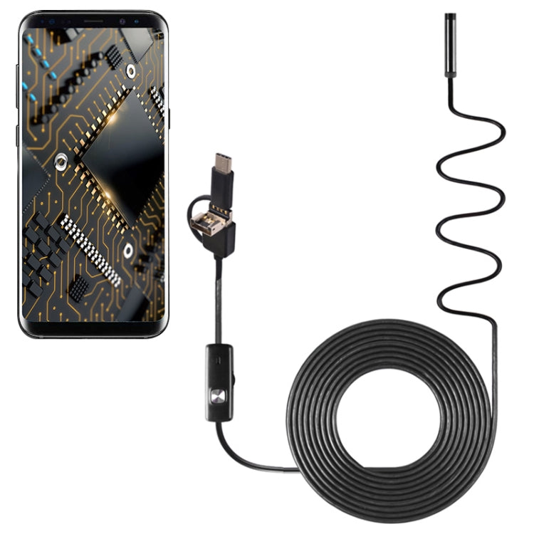 AN100 3 in 1 IP67 Waterproof USB-C / Type-C + Micro USB + USB HD Endoscope Snake Tube Inspection Camera for Parts of OTG Function Android Mobile Phone, with 6 LEDs, 5.5mm, 7mm, 8mm