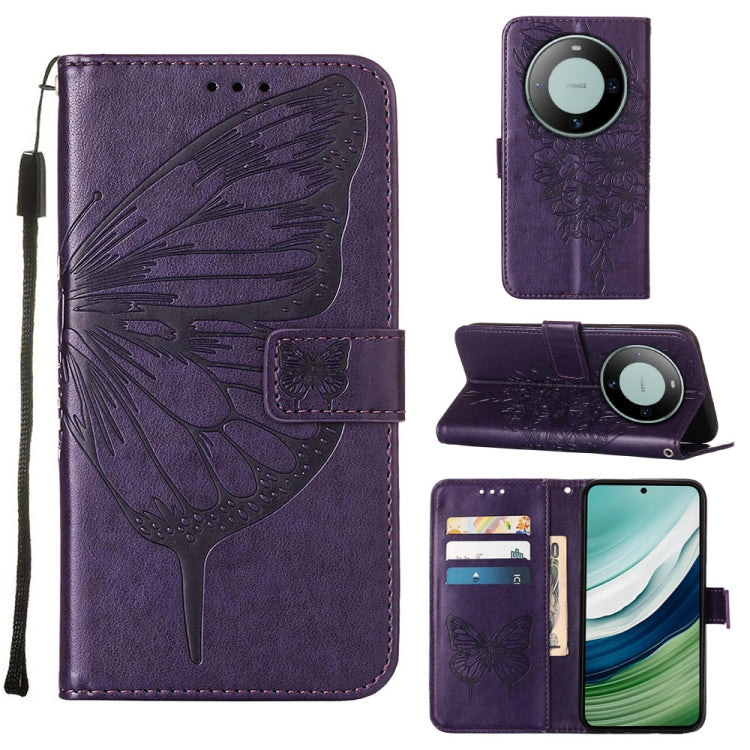 Embossed Butterfly Leather Phone Case, For Huawei Mate 60, For Huawei Mate 60 Pro, For Huawei P60 Art