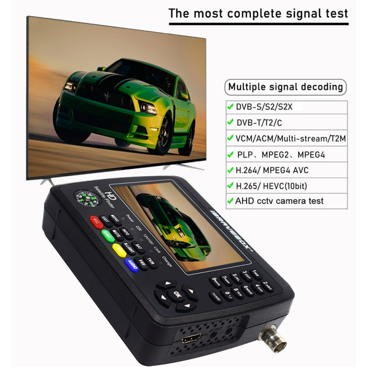 iBRAVEBOX V10 Finder Pro+ 4.3 inch Display Digital Satellite Meter Signal Finder, Support DVB-S/S2/S2X/T/T2/C AHD, EU Plug, US Plug, UK Plug, AU Plug