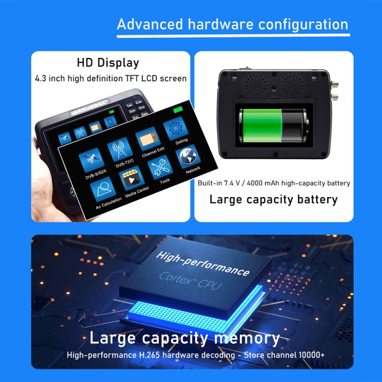 iBRAVEBOX V10 Finder Pro+ 4.3 inch Display Digital Satellite Meter Signal Finder, Support DVB-S/S2/S2X/T/T2/C AHD, EU Plug, US Plug, UK Plug, AU Plug