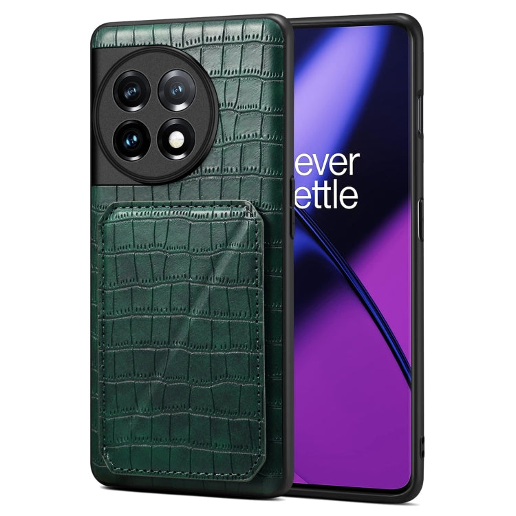 Denior Crocodile Leather Back Phone Case with Holder, For OnePlus Ace 2 / 11R 5G, For OnePlus 11 5G