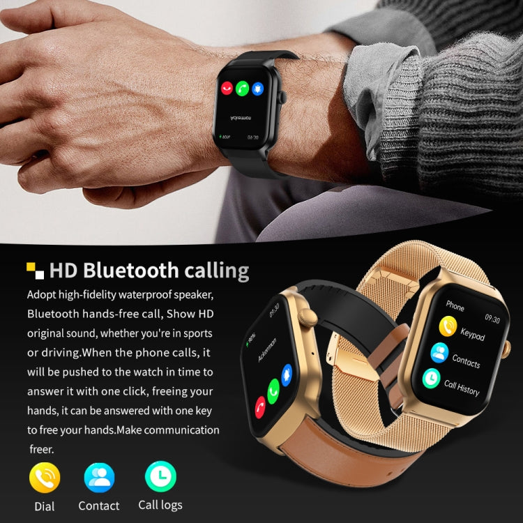 2.01 inch Leather Strap Bluetooth Call Smart Watch Support Heart Rate Monitoring / Non-invasive Blood Sugar, Leather Strap Black, Leather Strap Brown
