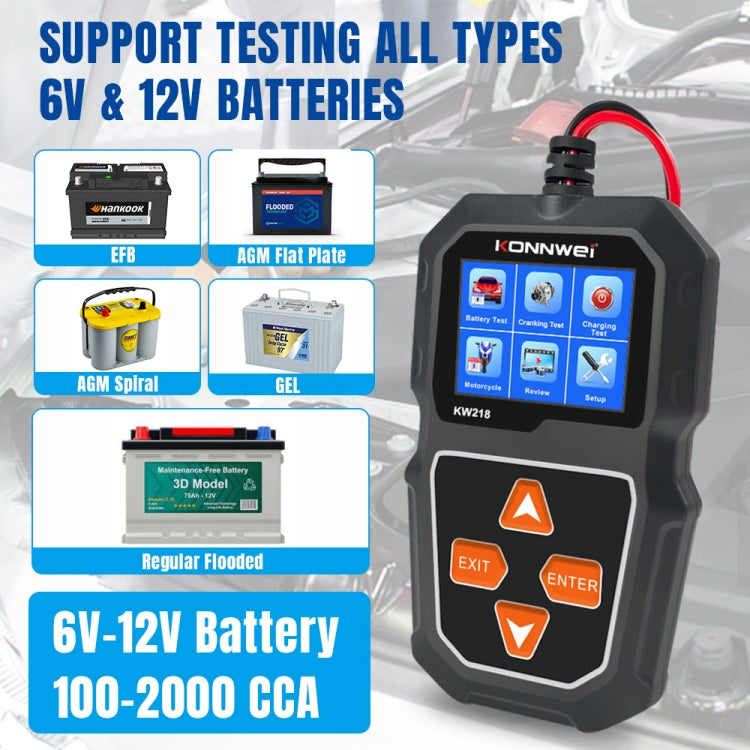 KONNWEI KW218 2.4 inch Color Screen Car Battery Tester, KW218