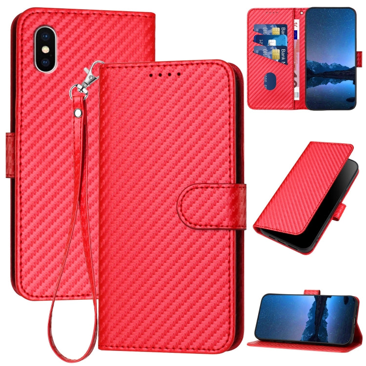 YX0070 Carbon Fiber Buckle Leather Phone Case with Lanyard, For iPhone 11 Pro, For iPhone X / XS, For iPhone XR
