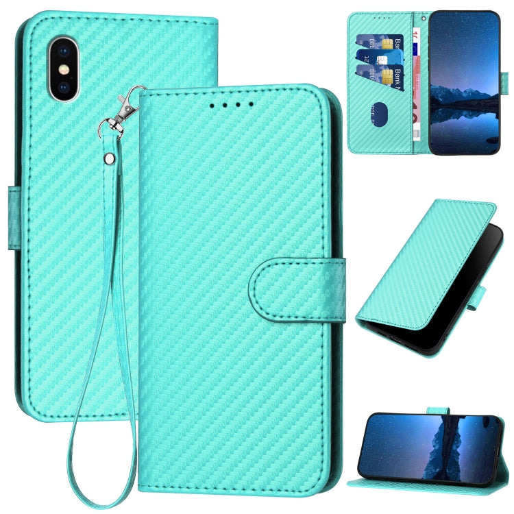 YX0070 Carbon Fiber Buckle Leather Phone Case with Lanyard, For iPhone 11 Pro, For iPhone X / XS, For iPhone XR