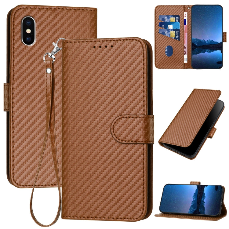 YX0070 Carbon Fiber Buckle Leather Phone Case with Lanyard, For iPhone 11 Pro, For iPhone X / XS, For iPhone XR