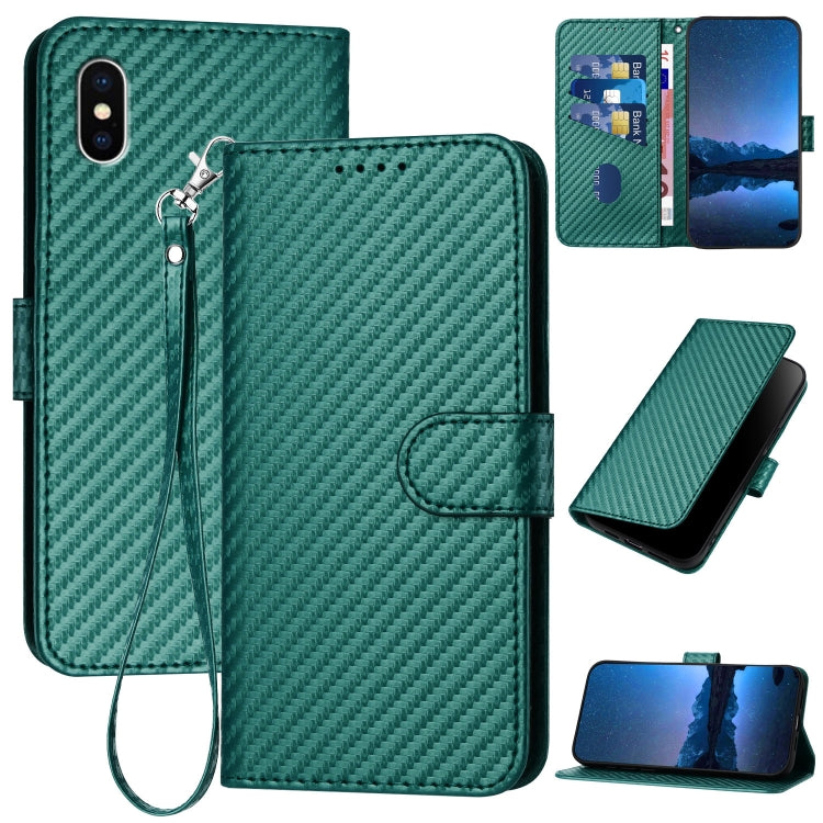 YX0070 Carbon Fiber Buckle Leather Phone Case with Lanyard, For iPhone 11 Pro, For iPhone X / XS, For iPhone XR