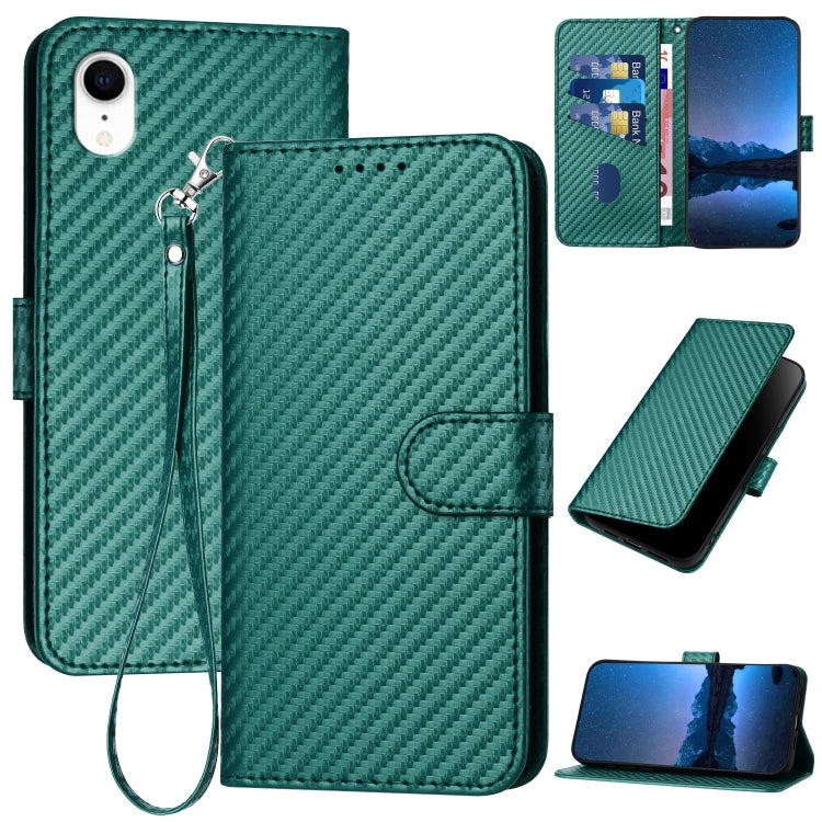 YX0070 Carbon Fiber Buckle Leather Phone Case with Lanyard, For iPhone 11 Pro, For iPhone X / XS, For iPhone XR