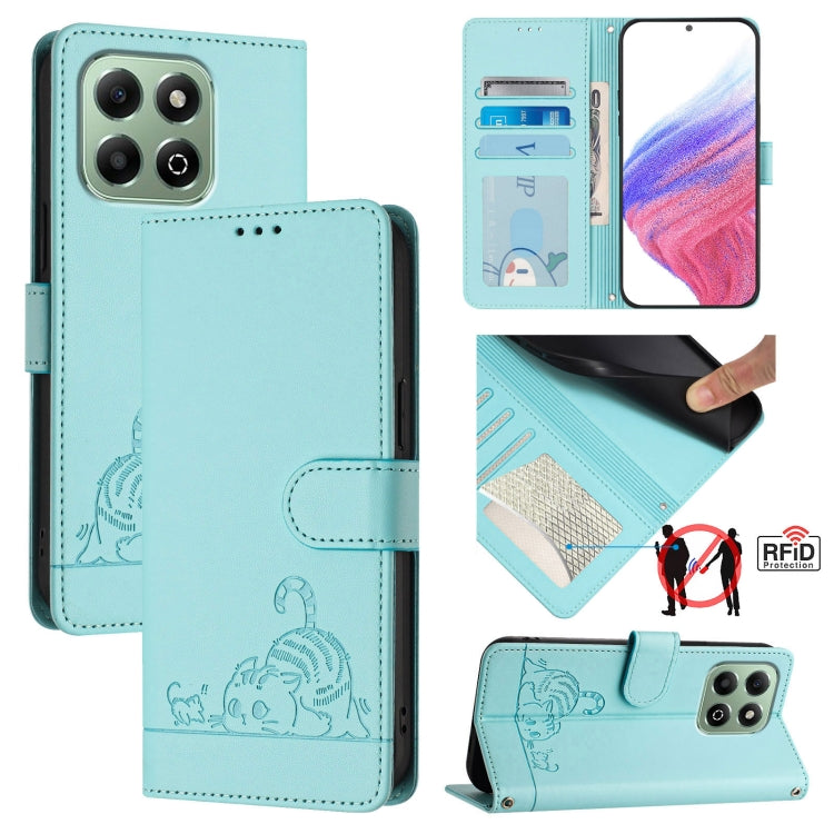 Cat Rat Embossed Pattern RFID Leather Phone Case with Lanyard, For Honor X6b, For Honor 200, For Honor 200 Pro, For Honor Magic6 Pro 5G Global
