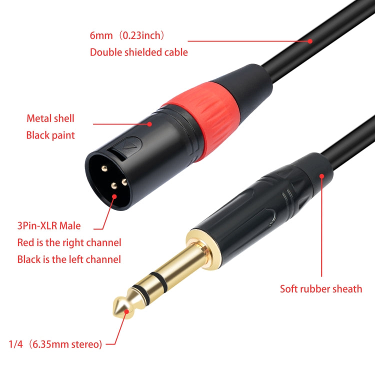 TC145YXK108RE-10 6.35mm 1/4 TRS Male to Dual XLR Male Audio Cable, 1m, 2m, 3m