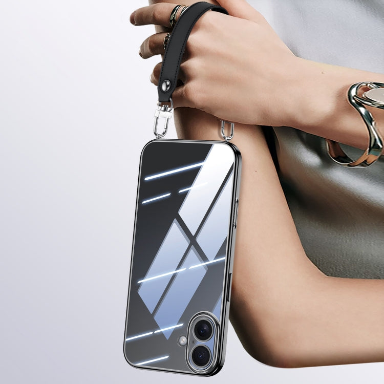 SULADA  Electroplated Clear TPU Soft Frame Phone Case with Wrist Strap, For iPhone 16 Plus, For iPhone 16, For iPhone 15 Pro Max, For iPhone 15 Pro, For iPhone 15, For iPhone 14, For iPhone 14 Pro, For iPhone 14 Pro Max