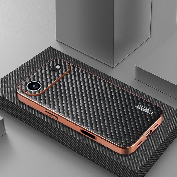 AZNS Electroplated Edge Carbon Fiber Texture Phone Case, For iPhone Air, For iPhone 16 Pro Max, For iPhone 16 Pro, For iPhone 16 Plus, For iPhone 16, For iPhone 15 Pro Max
