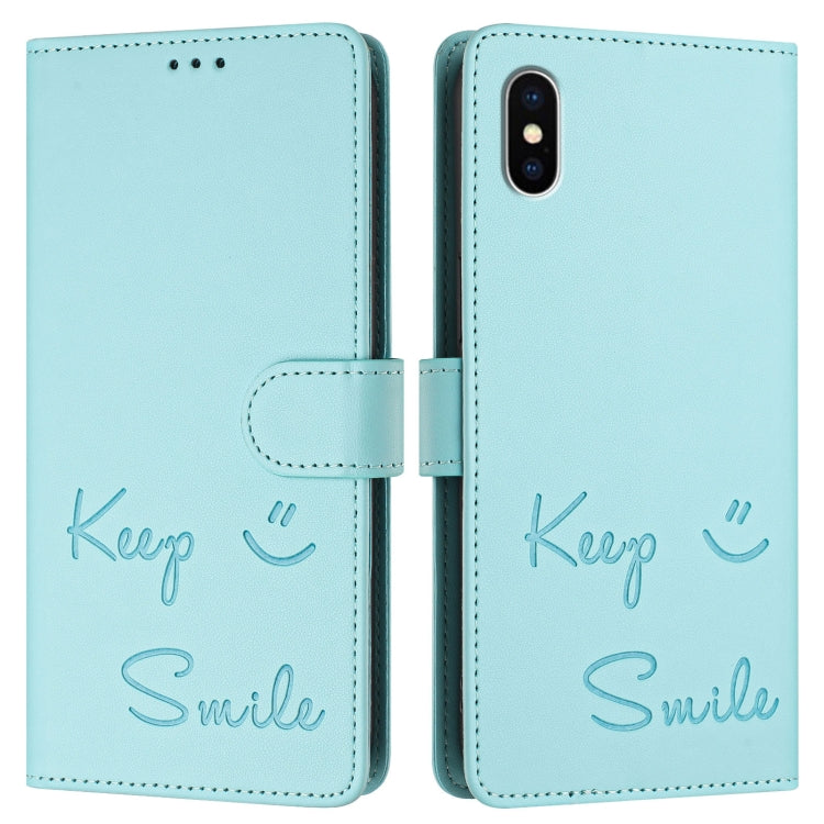 Smile Embossing RFID Leather Phone Case, For iPhone X / XS, For iPhone XR, For iPhone XS Max, For iPhone 8 Plus / 7 Plus