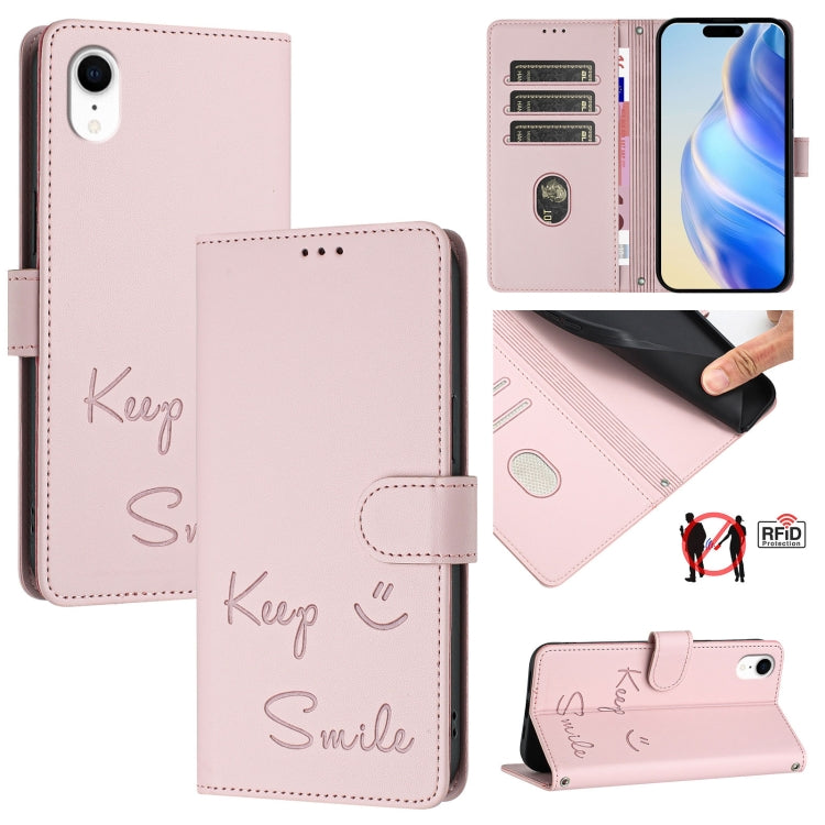 Smile Embossing RFID Leather Phone Case, For iPhone X / XS, For iPhone XR, For iPhone XS Max, For iPhone 8 Plus / 7 Plus