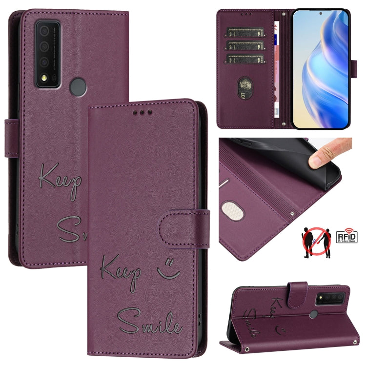 Smile Embossing RFID Leather Phone Case, For TCL 30 XE 5G, For TCL 20 R 5G