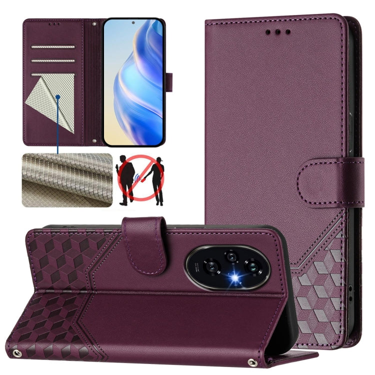Honeycomb Embossing RFID Leather Phone Case, For Honor X6b, For Honor 200, For Honor 200 Pro, For Honor Play 50
