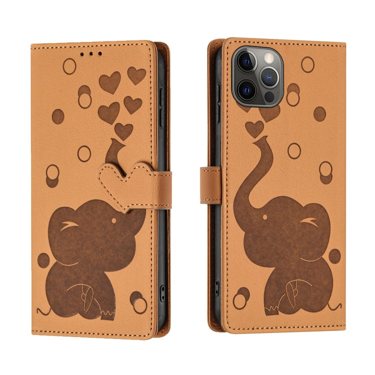Cartoon Elephant Embossed Leather Phone Case, For iPhone 13 mini / 12 mini, For iPhone 12 / 12 Pro, For iPhone 12 Pro Max, For iPhone 11 Pro Max