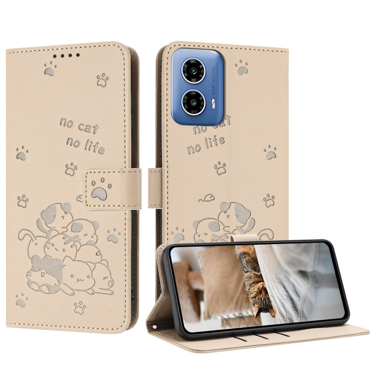 Embossed Kitten Phone Leather Case with Lanyard, For Motorola Moto G85, For Motorola Edge 2024 5G, For Motorola Edge 50 Ultra, For Motorola Edge 50 Pro