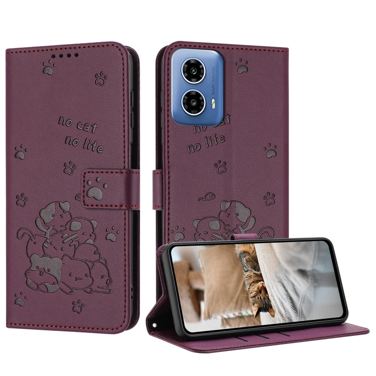 Embossed Kitten Phone Leather Case with Lanyard, For Motorola Moto G85, For Motorola Edge 2024 5G, For Motorola Edge 50 Ultra, For Motorola Edge 50 Pro