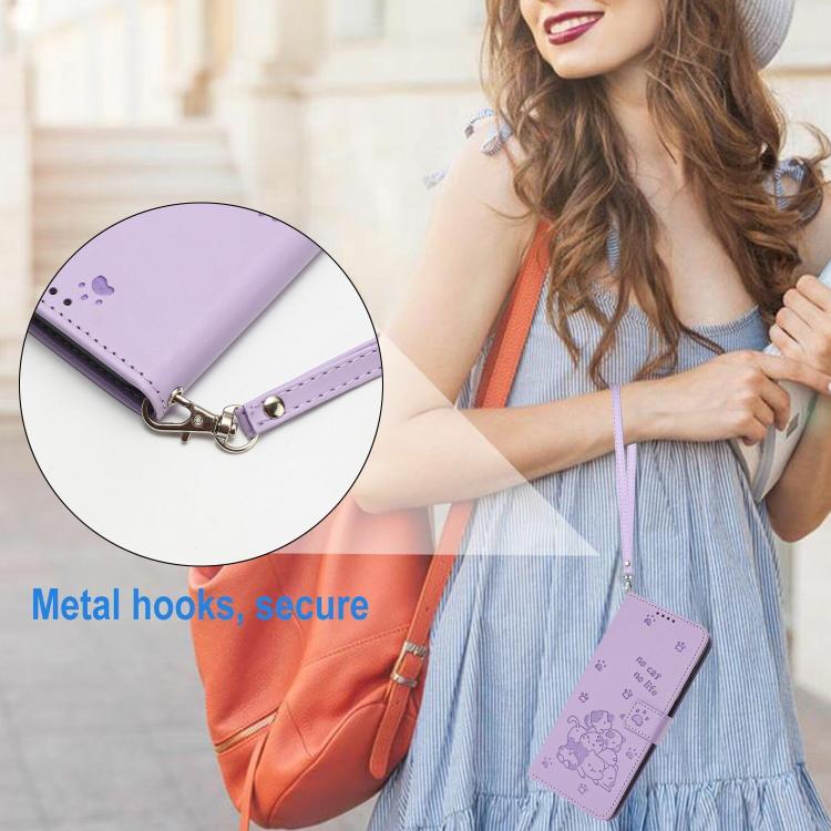 Embossed Kitten Phone Leather Case with Lanyard, For Motorola Edge 60 Pro, For Motorola Edge 60 Fusion, For Motorola Moto G Stylus 5G 2025, For Motorola Moto G05
