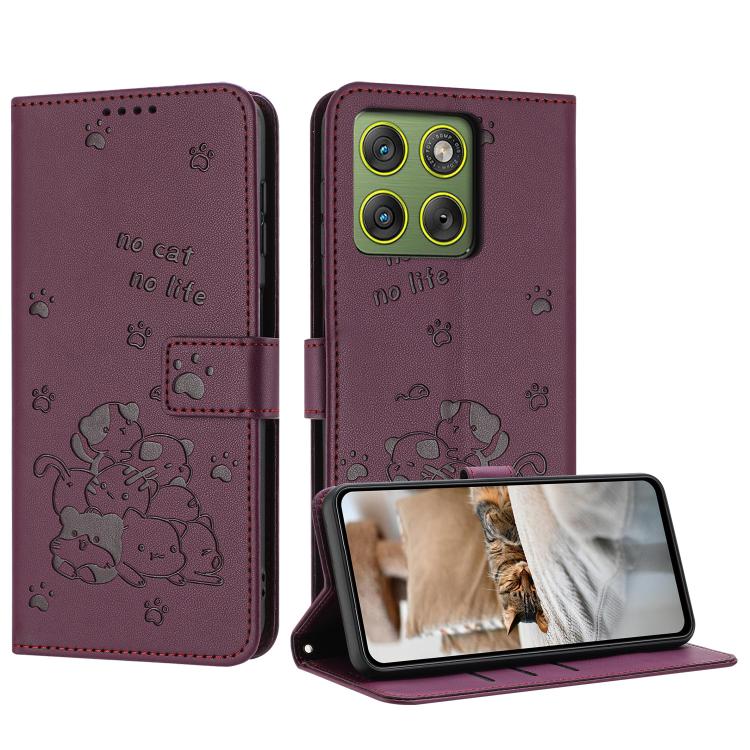 Embossed Kitten Phone Leather Case with Lanyard, For Motorola Edge 70 5G, For Motorola Moto G06 4G, For Motorola Moto G86 5G, For Motorola Moto G56 5G