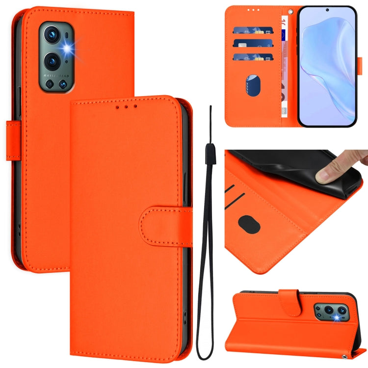 Skin Feel Solid Color Leather Phone Case with Lanyard, For OnePlus 9 Pro