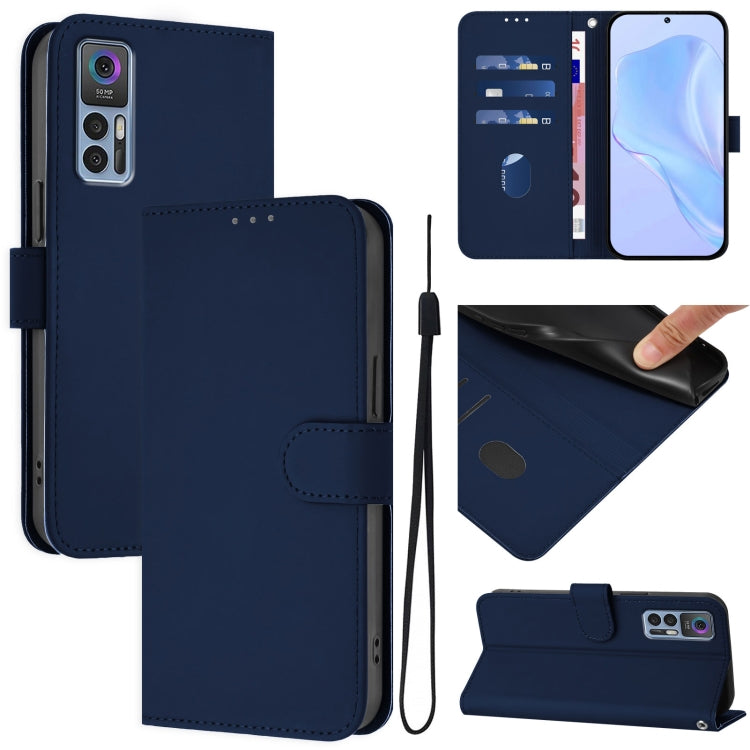 Skin Feel Solid Color Leather Phone Case with Lanyard, For TCL 30 4G / 30 5G / 30+