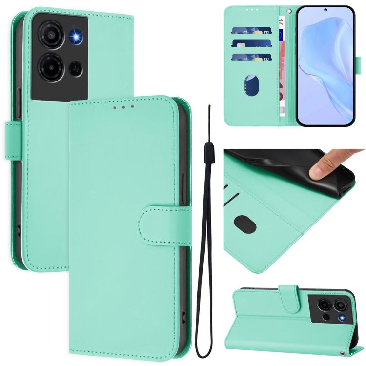 Skin Feel Solid Color Leather Phone Case with Lanyard, For TCL K32 5G / K33 5G
