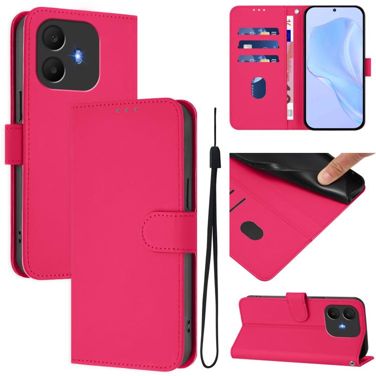 Skin Feel Solid Color Leather Phone Case with Lanyard, For TCL K70 Power 4G / K70 4G